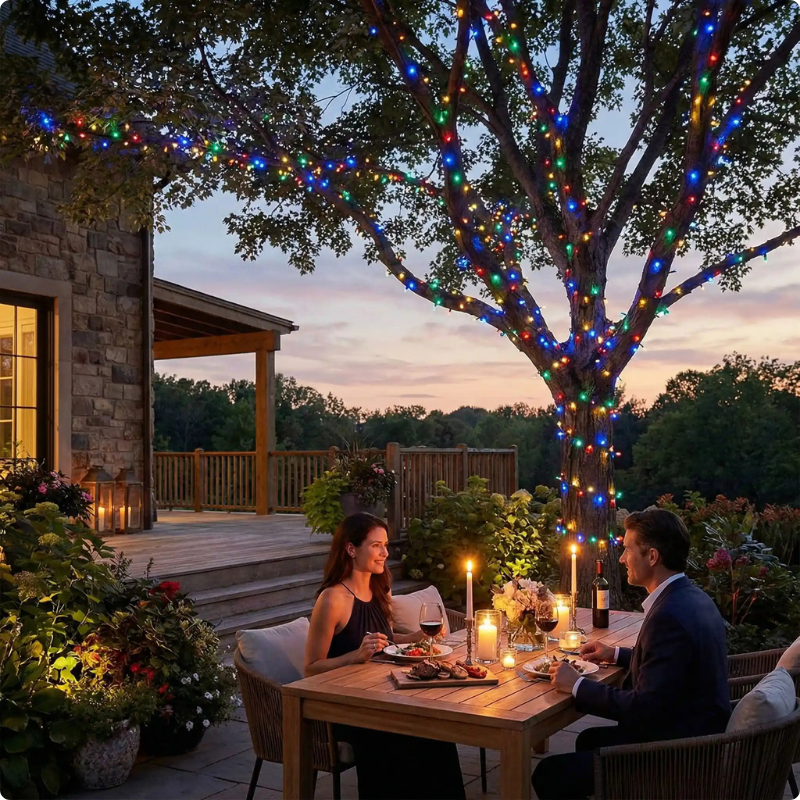 Guirlande exterieur solaire Magellan Solaire multicolore décorant un arbre