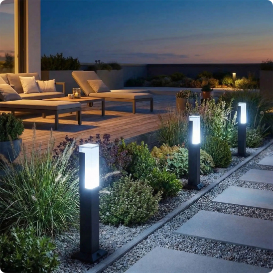lampadaire exterieur Led lampaled éclairant une terrasse