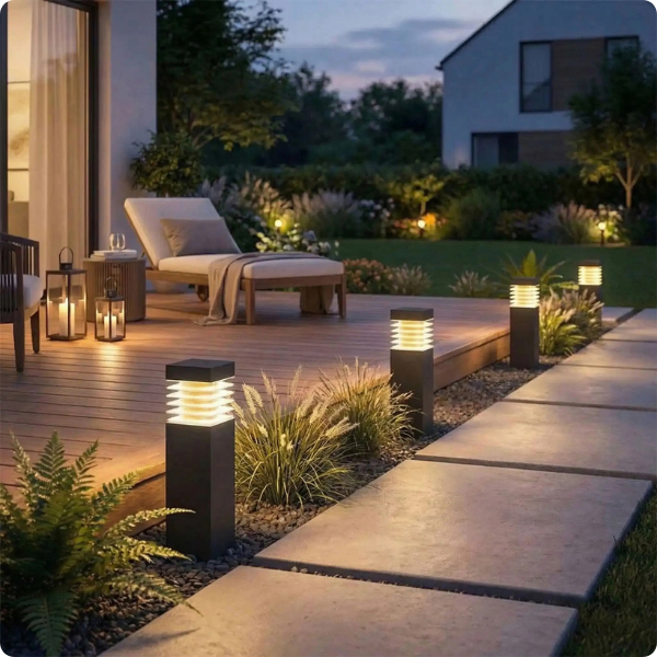 Lampadaire extérieur solaire Solar Design éclairant une terrasse
