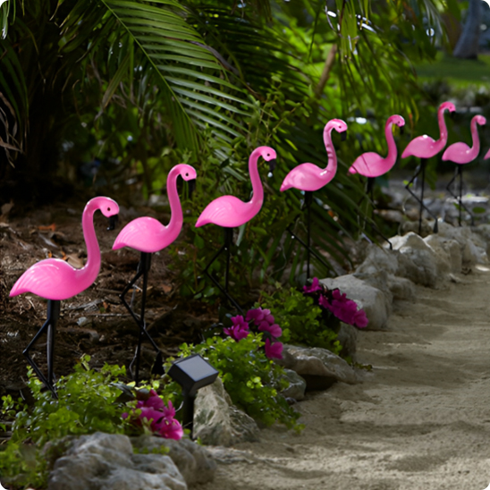 Lumiere exterieur Flamant rose balisant un chemin
