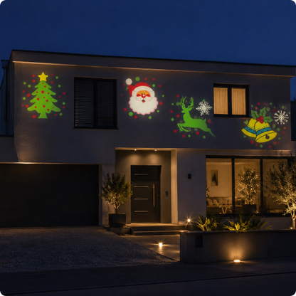 projecteur noel exterieur projectFlash diffusant des motifs de Noël sur une façade