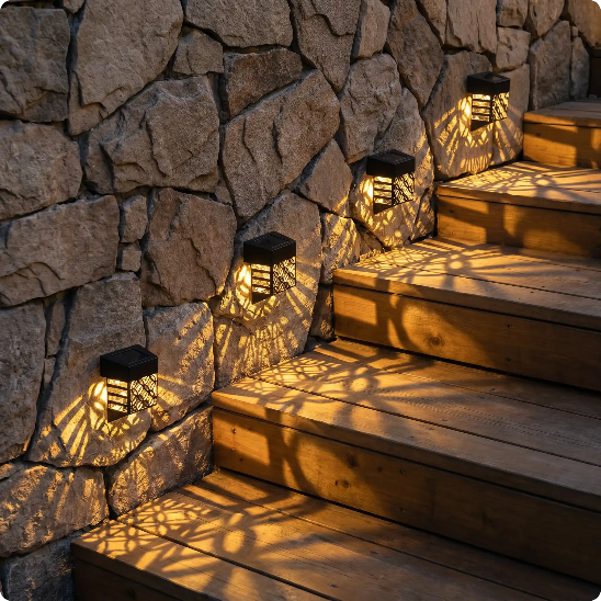Applique extérieur solaire Moucharabieh balisant un escalier