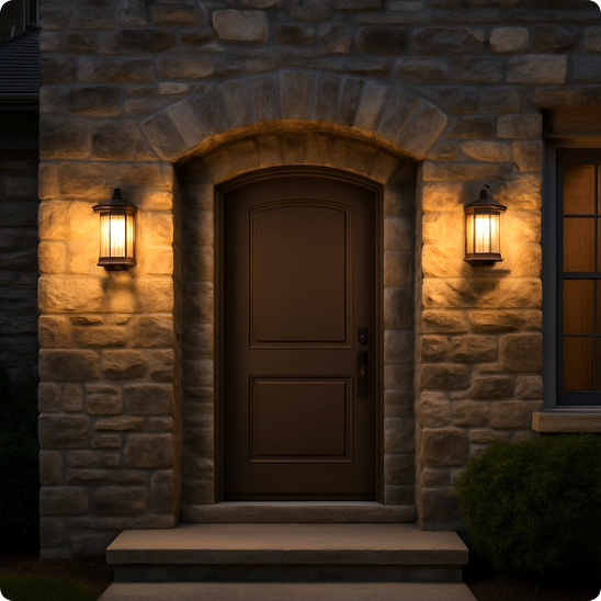 applique exterieure Classica éclairant une entrée de maison