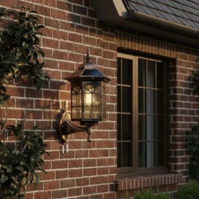 Applique solaire exterieur fixée sur mur en briques