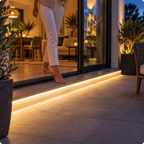 bande led exterieur Linéa blanc naturel balisant une marche