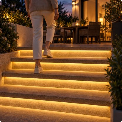 Bande led exterieur Néolia éclairant un escalier