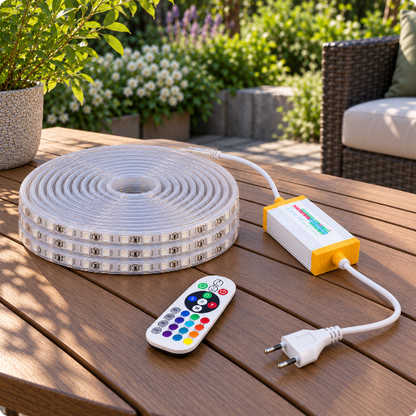 Bande led pour exterieur Kaléido posée sur une table