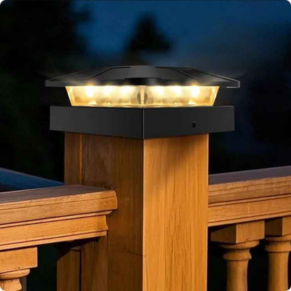capuchon de poteau solaire Coiffe Solaire fixé sur poteau bois