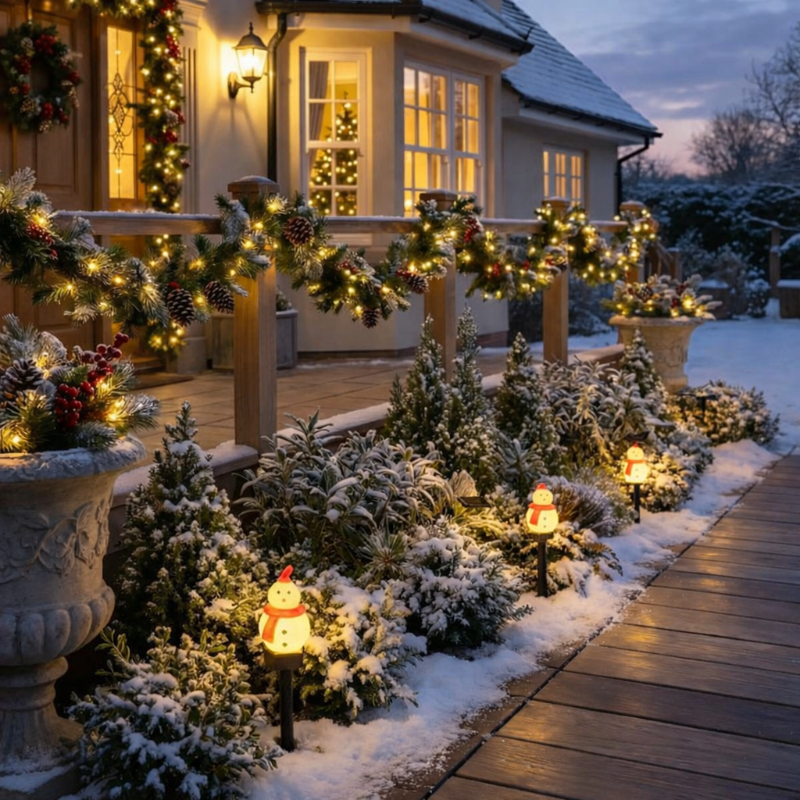 Décoration de Noël extérieur Santalight décorant un massif de plantes