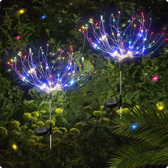 décoration extérieure de Noël Feu d'artifice multicolore décorant un massif de plantes
