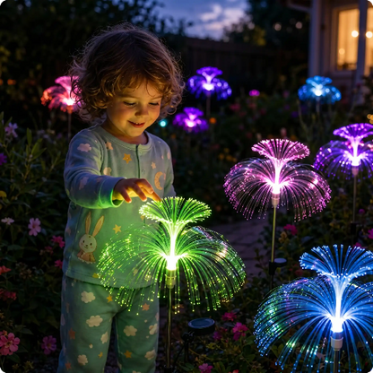 Decoration lumineuse exterieur Noel Geyser emerveillant un enfant