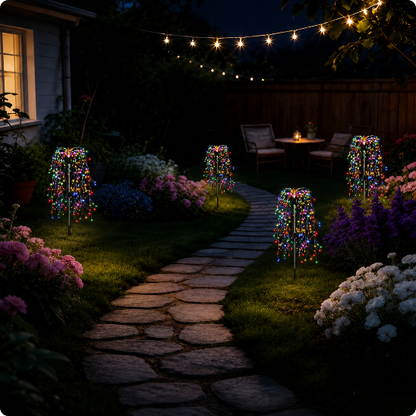 Decoration noel exterieur Saule lumineux multicolore décorant une allée