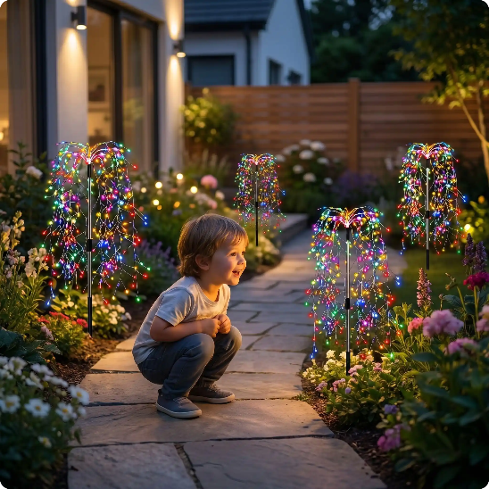 Decoration noel exterieur Saule lumineux décorant un jardin