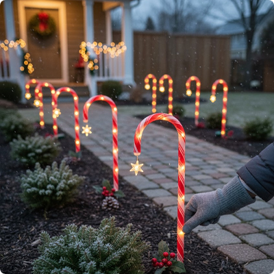 Décoration Noël extérieur Sucre d'orge balisant une allée