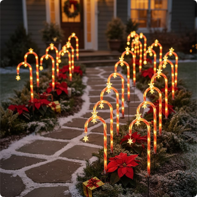 Décoration Noël extérieur Sucre d'orge décorant une allée