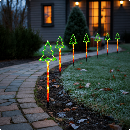 décorations extérieures pour Noël Sapins Lumineux balisant une allée