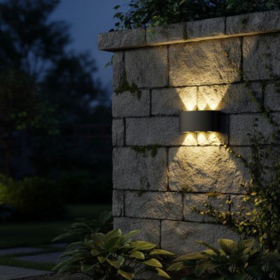 Éclairage extérieur mural Ellipse sur mur en pierres