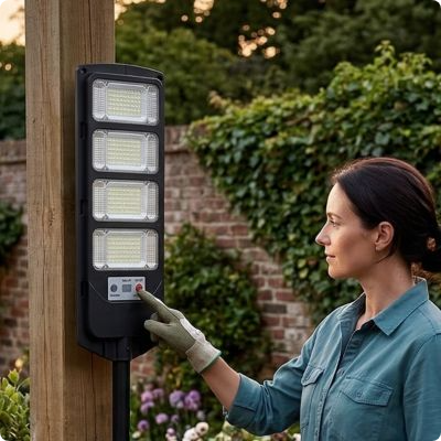 éclairage extérieur solaire puissant powersolar fixé sur un poteau