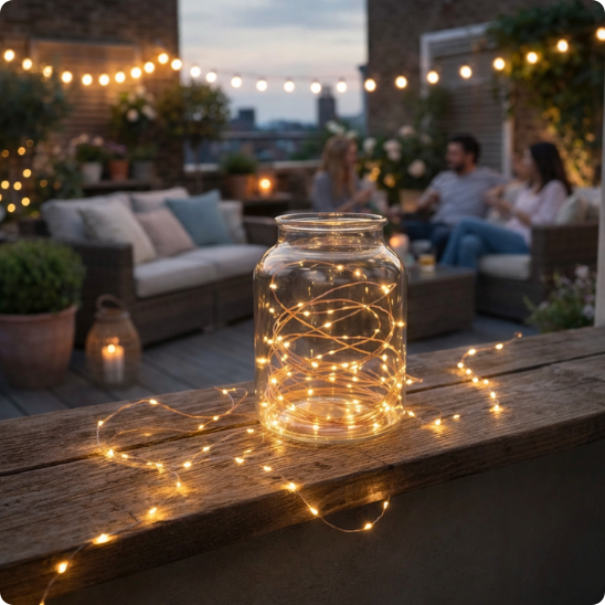 guirlande exterieur lumineuse Comète dans un pot en verre