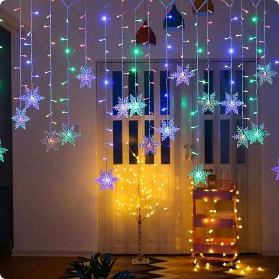 Guirlande extérieur pour Noël Flocon multicolore suspendue