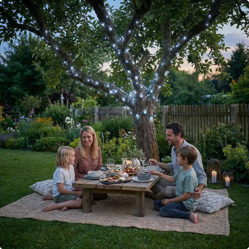 Guirlande exterieur solaire Magellan Solaire blanc froid illuminant un dîner
