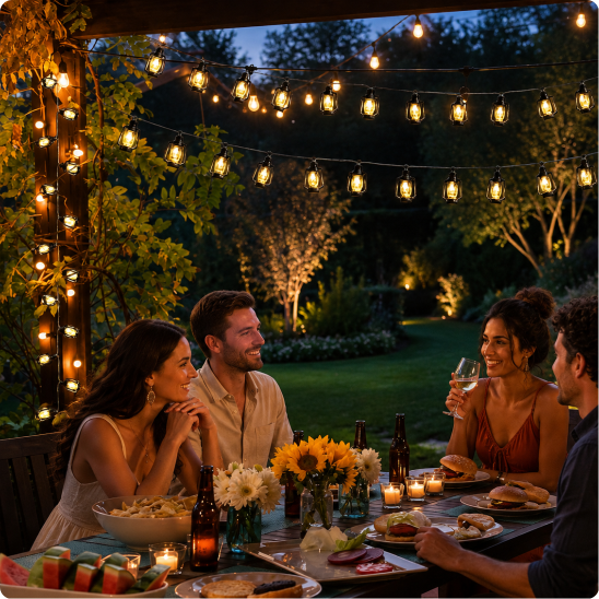 guirlande exterieure lampion Lucerna suspendue sous une pergola