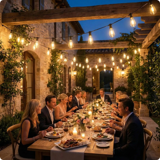 guirlande guinguette extérieur Cabaret éclairant une cour