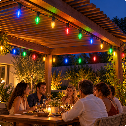 guirlande guinguette extérieur solaire Fiesta éclairant un dîner