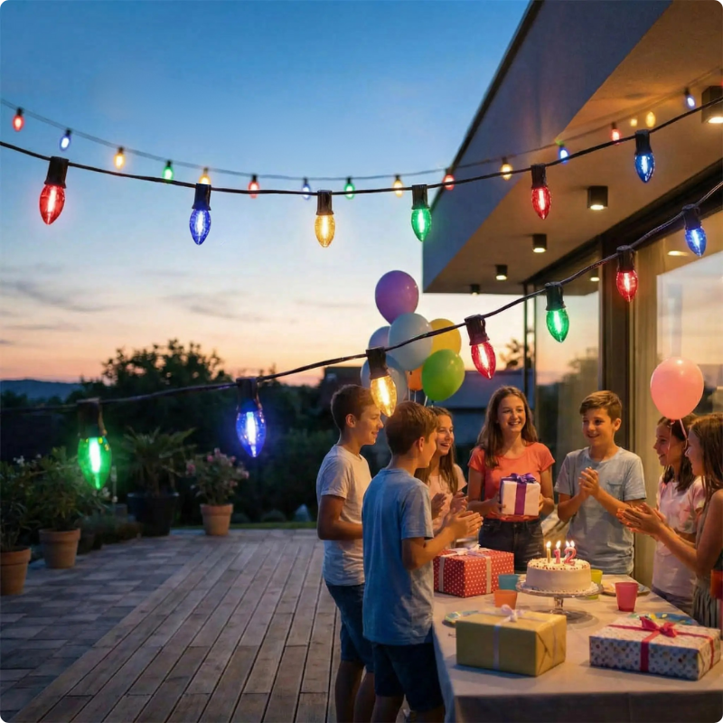 guirlande lumineuse extérieur Fiesta décorant une terrasse