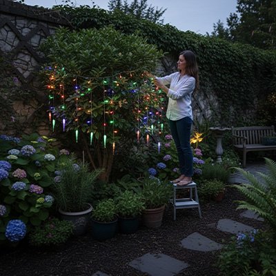 Guirlande lumineuse glaçon en cours d'installation