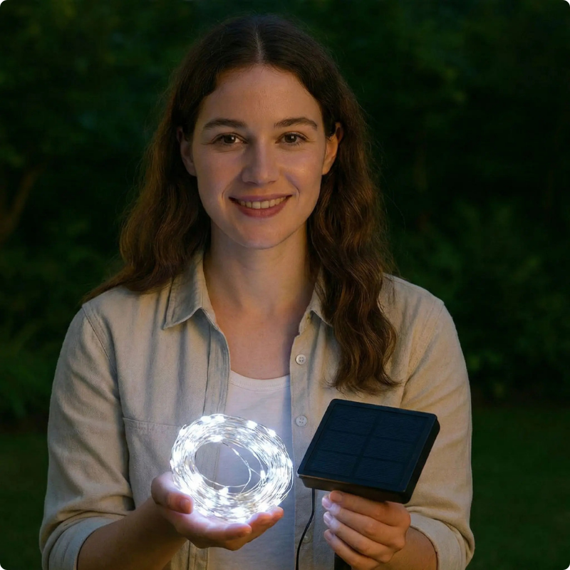 Guirlande lumineuse rideau Pluie étoilée blanc froid en présentation