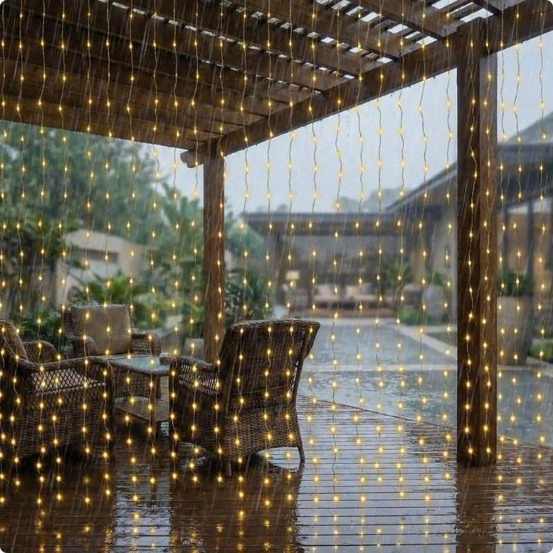Guirlande lumineuse rideau Pluie étoilée sous la pluie