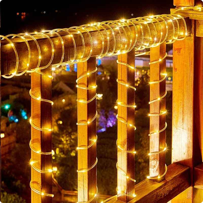 Guirlande lumineuse solaire Tube blanc chaud décorant une balustrade