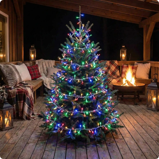 Guirlande pour extérieur Andromède multicolore décorant un sapin de Noël
