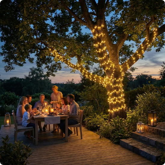 Guirlande pour extérieur Andromède blanc chaud enroulée autour d'un arbre
