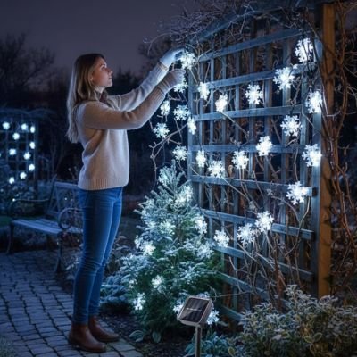 Guirlande Solaire de Noel Neige blanc froid éclairant des plantes grimpantes
