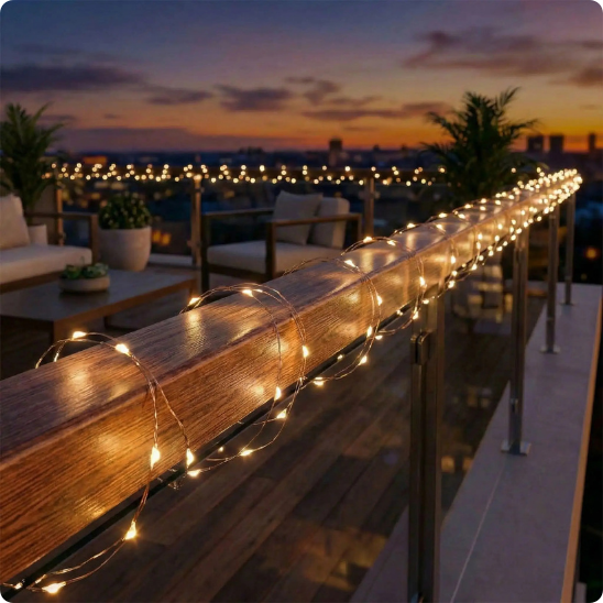 Guirlande solaire extérieur Comète Solaire enroulée autour d'une balustrade