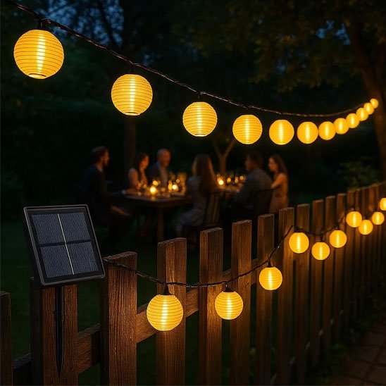 Guirlande solaire Lampion décorant une clôture