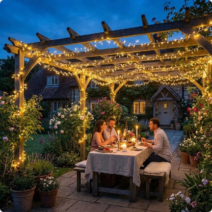 Guirlande solaire Magiclight décorant une pergola