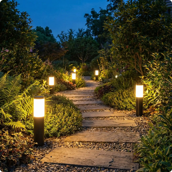 Lampadaire Led extérieur Sentinelle noir balisant une allée