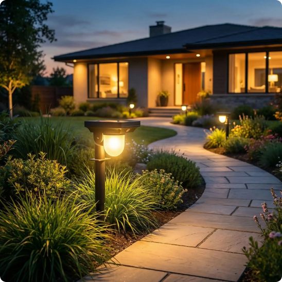 Lampadaire pour jardin Solar 2en1 éclairant un chemin