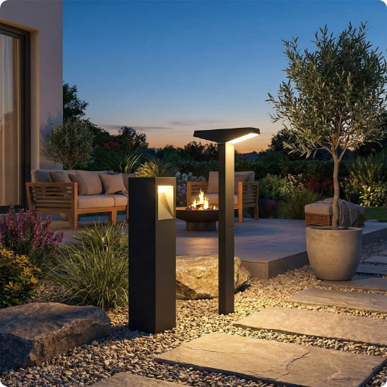 lampadaire solaire extérieur Antares éclairant une allée
