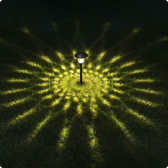 lampadaire solaire extérieur Icare blanc chaud créant des jeux de lumière