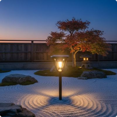 lampadaire solaire SolarDetect éclairant une cour