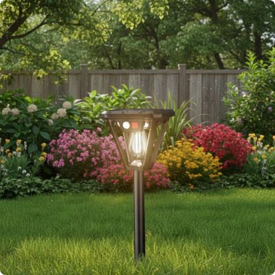 lampadaire solaire SolarDetect éclairant un jardin