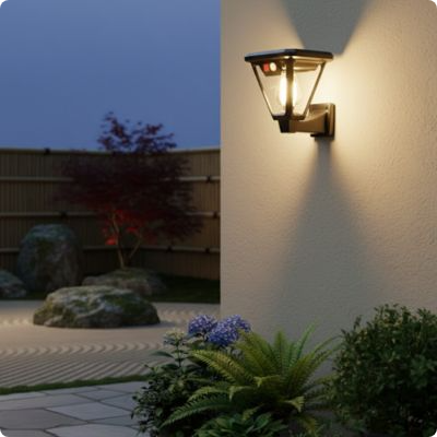 lampadaire solaire SolarDetect éclairant une façade enduite
