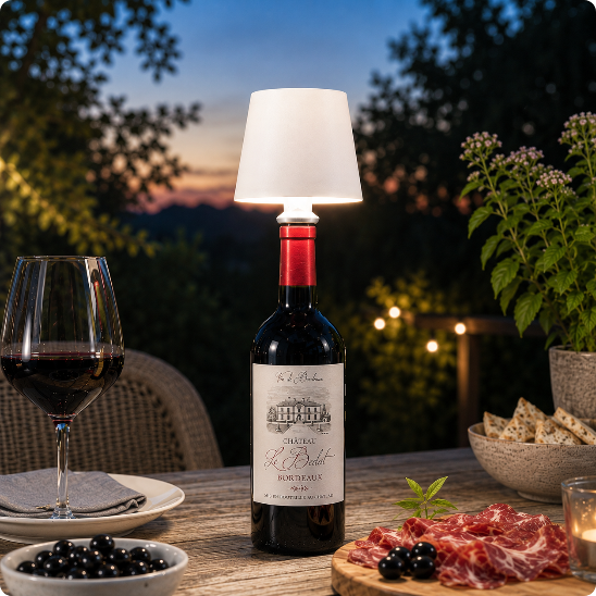 lampe de table exterieur Bottely blanc lisse dans une bouteille de vin