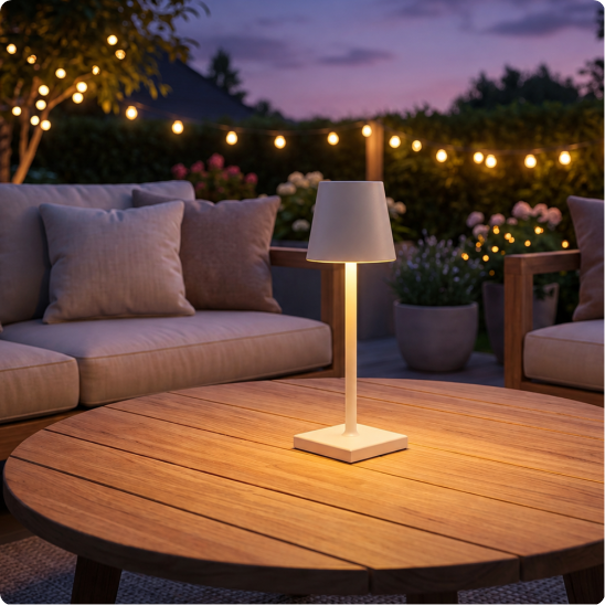 lampe de table rechargeable Elora Touch posée sur une table