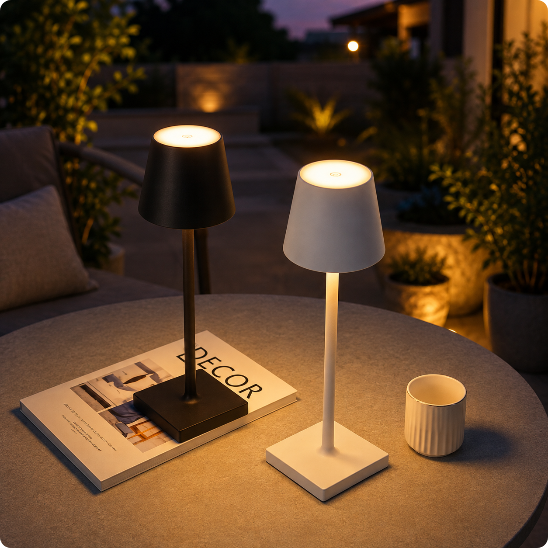 lampe de table rechargeable Elora Touch disponible en noir ou blanc