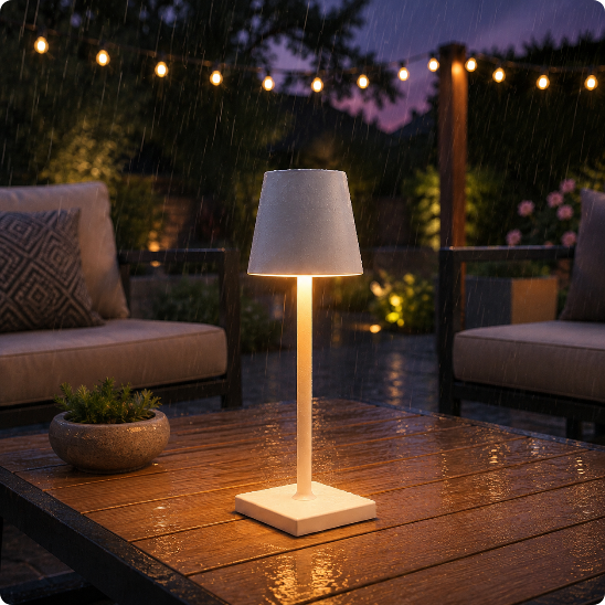 lampe de table rechargeable Elora Touch blache résistant à la pluie